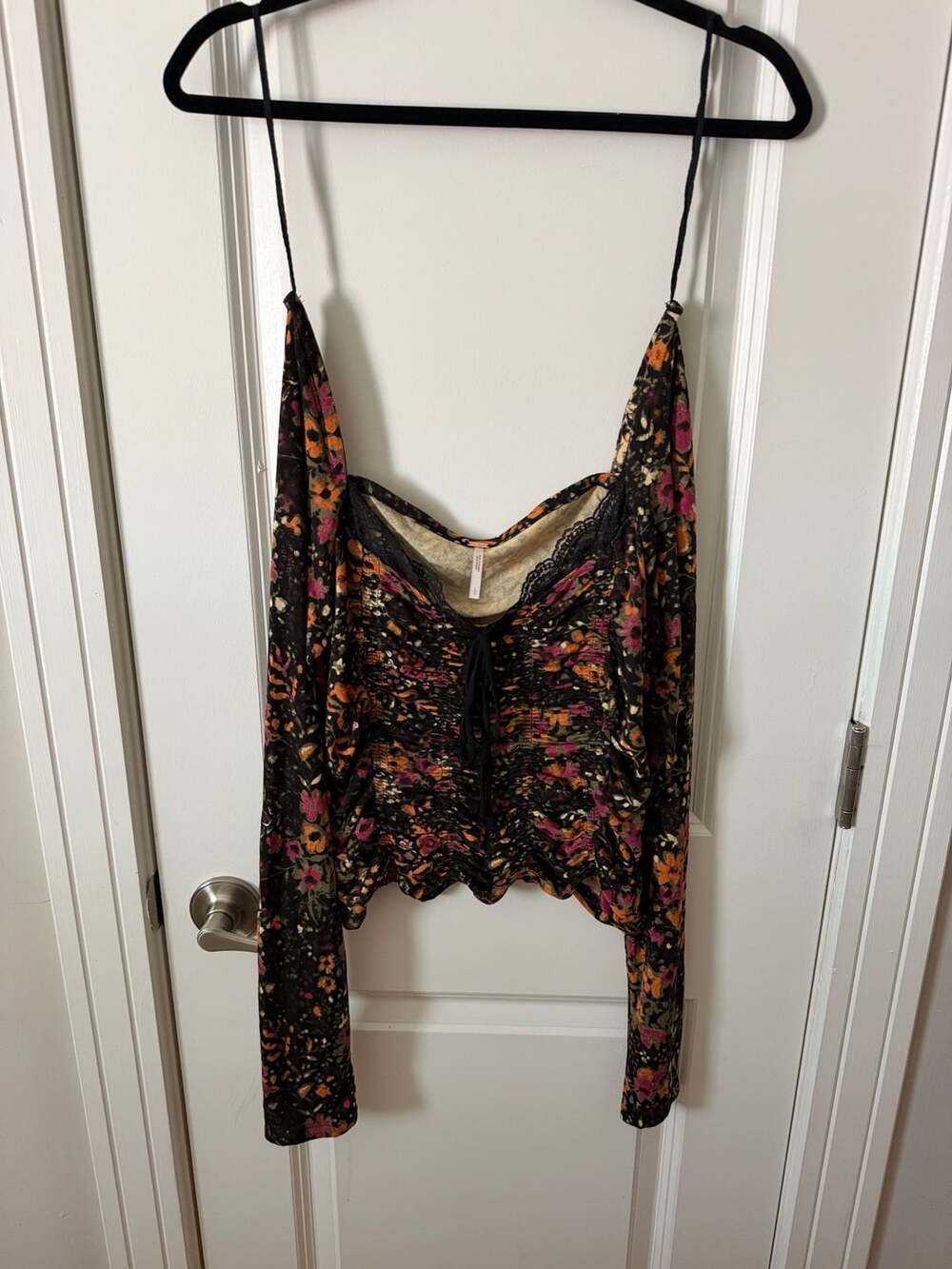 Free People Layer It On Me Top Size L Black Combo Floral